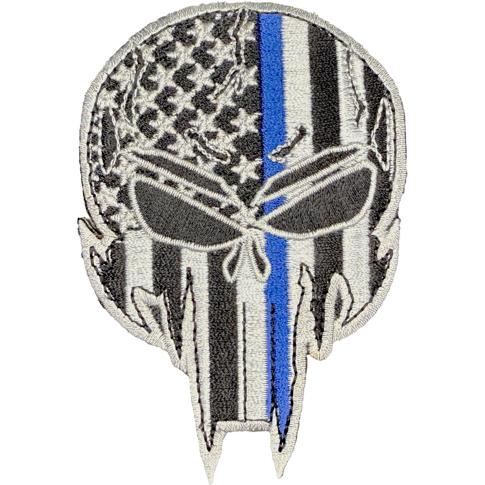 SKULL PATCH: Blue Line American Flag