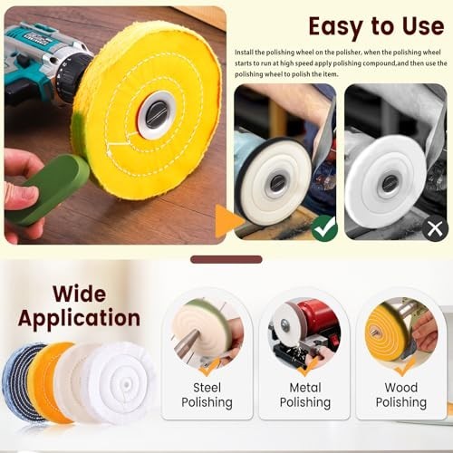8PCS 6" Buffing & Polishing Wheel Kit for Bench Grinder, 1/2" Arbor, Includes 4