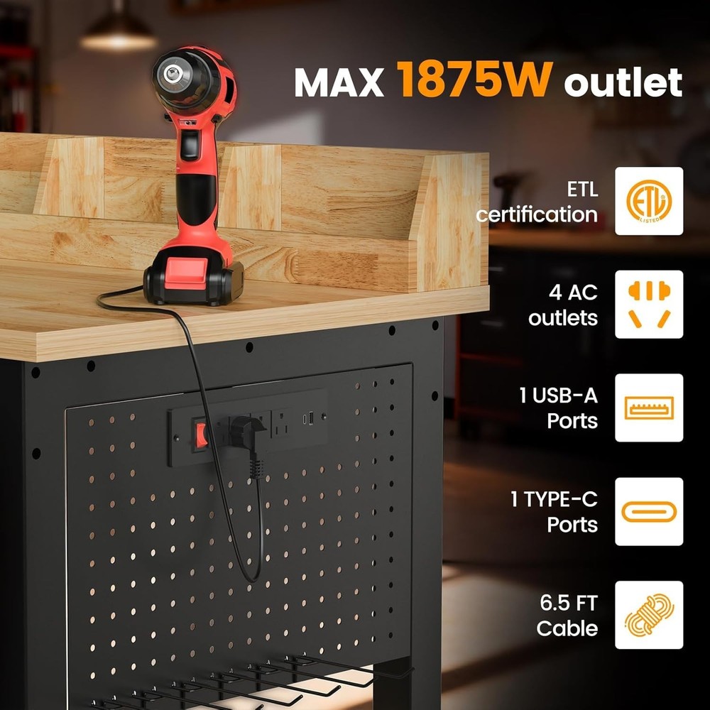 Workbench Adjustable Height Heavy Duty Work Bench with Storage, 2200 LBS Load...