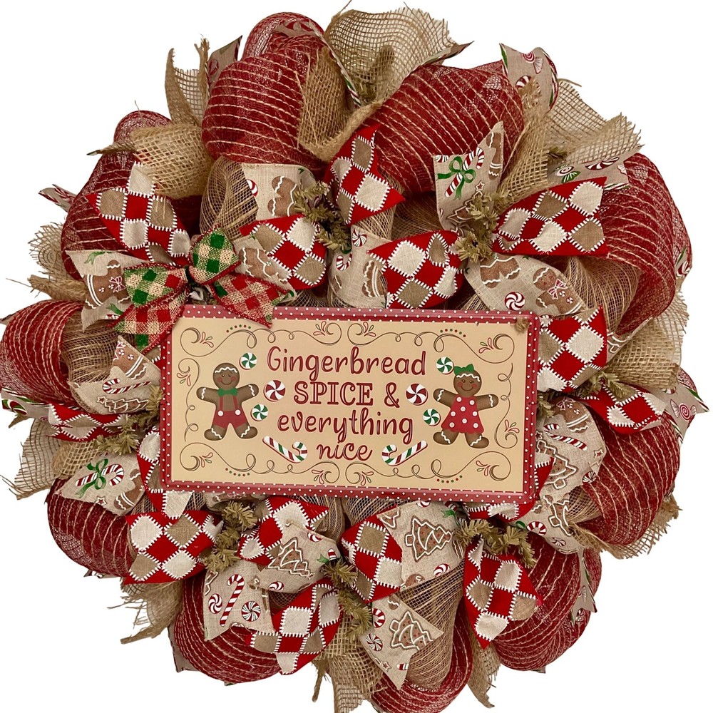 Gingerbread Spice & Everything Nice Christmas Wreath Handmade Deco Mesh