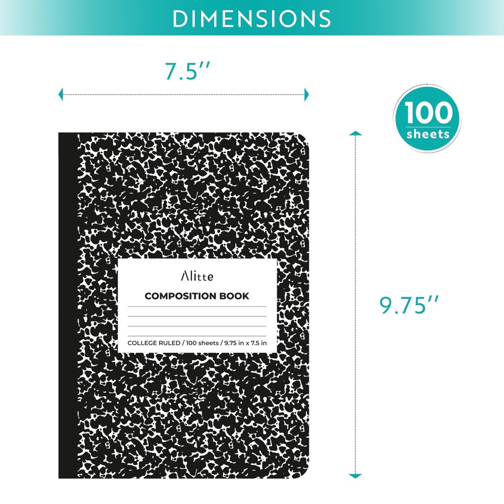 Alitte Composition Notebooks 4-Pack | College Ruled, 200 Pages (100 Sheets) |...