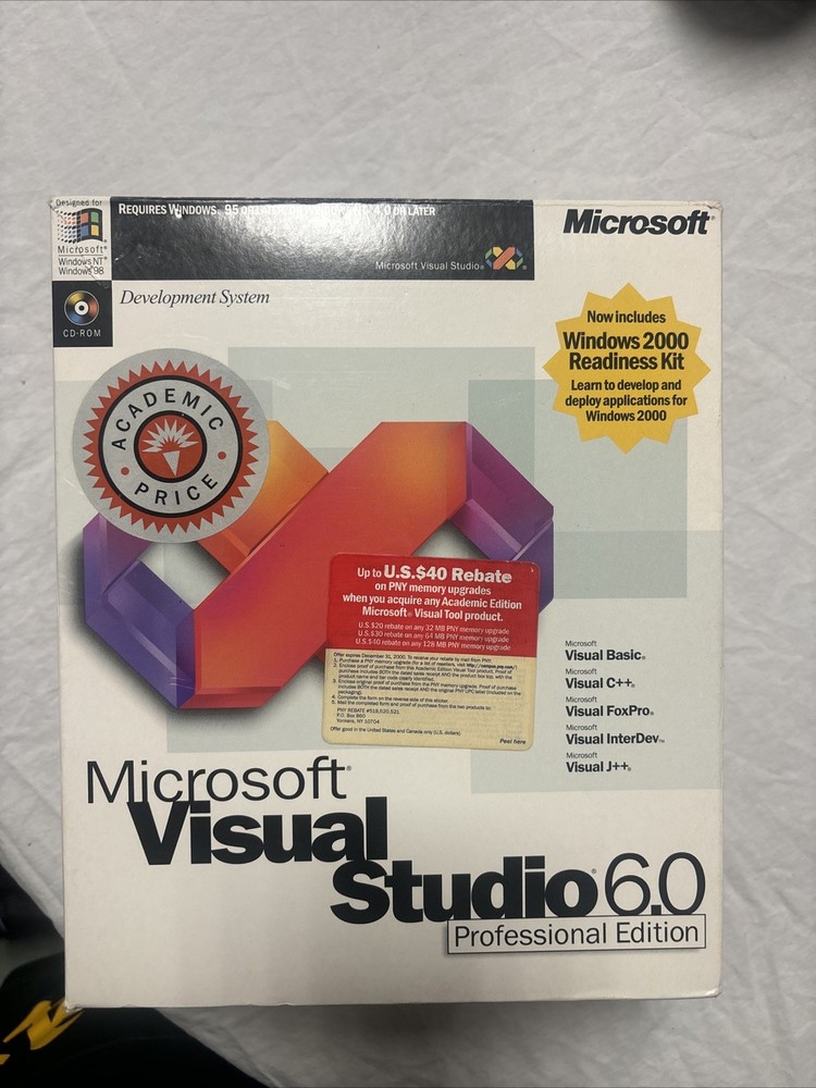 Sealed Microsoft Visual Studio 6.0 Professional Edition.  659-00391 Opened Box