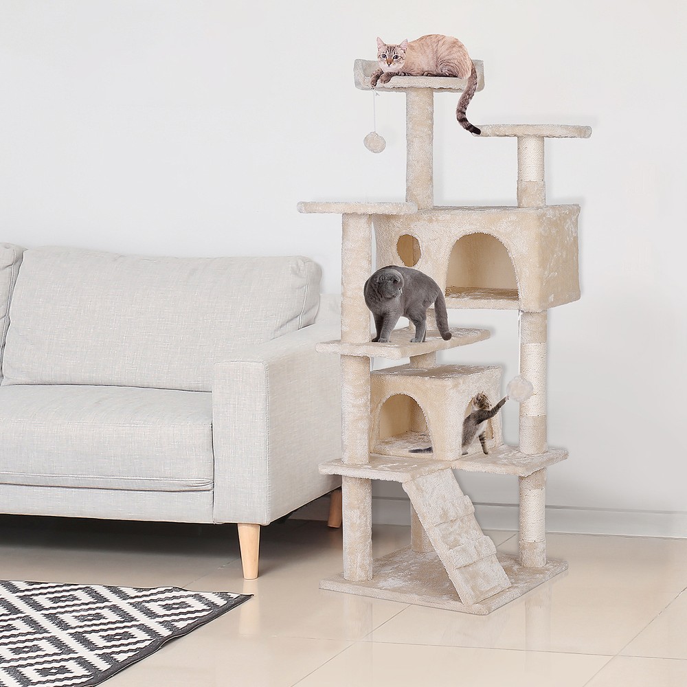 55 Inch Cat Tree Multi Level Tower Condo Activity Center Scrathching Post Beige