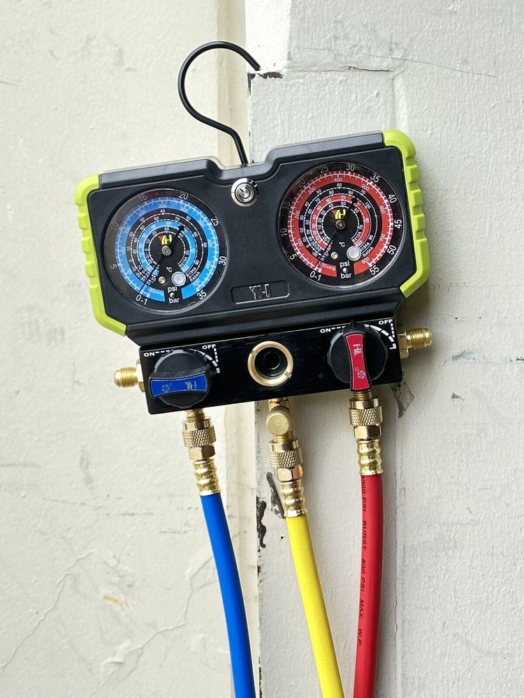 HVAC Motor Tech Mini Split AC Refrigerant Diagnostic Manifold Gauge & Hoses Set