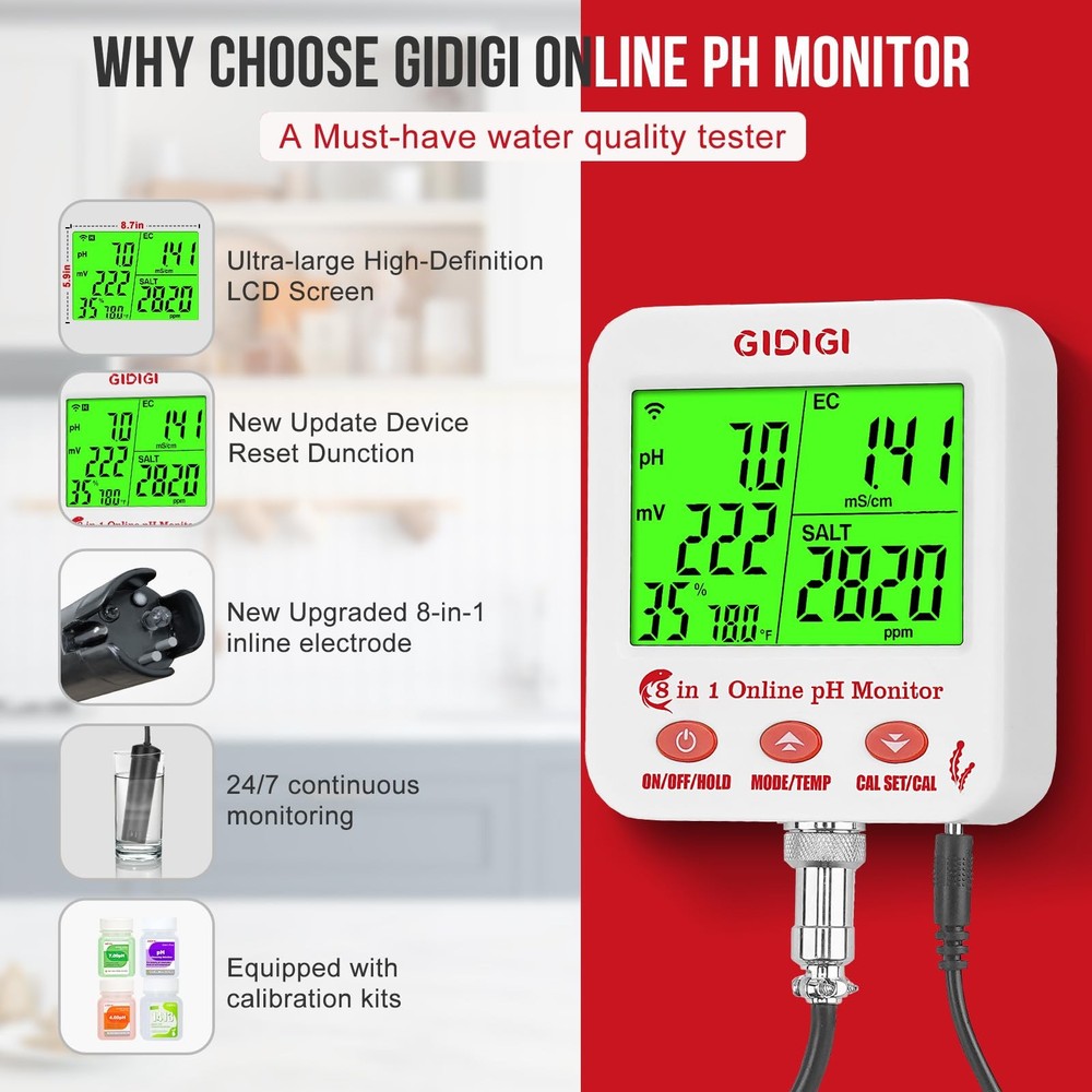 Digital pH EC Meter Smart Hydroponics pH Meter with WiFi for Real Time Large ...