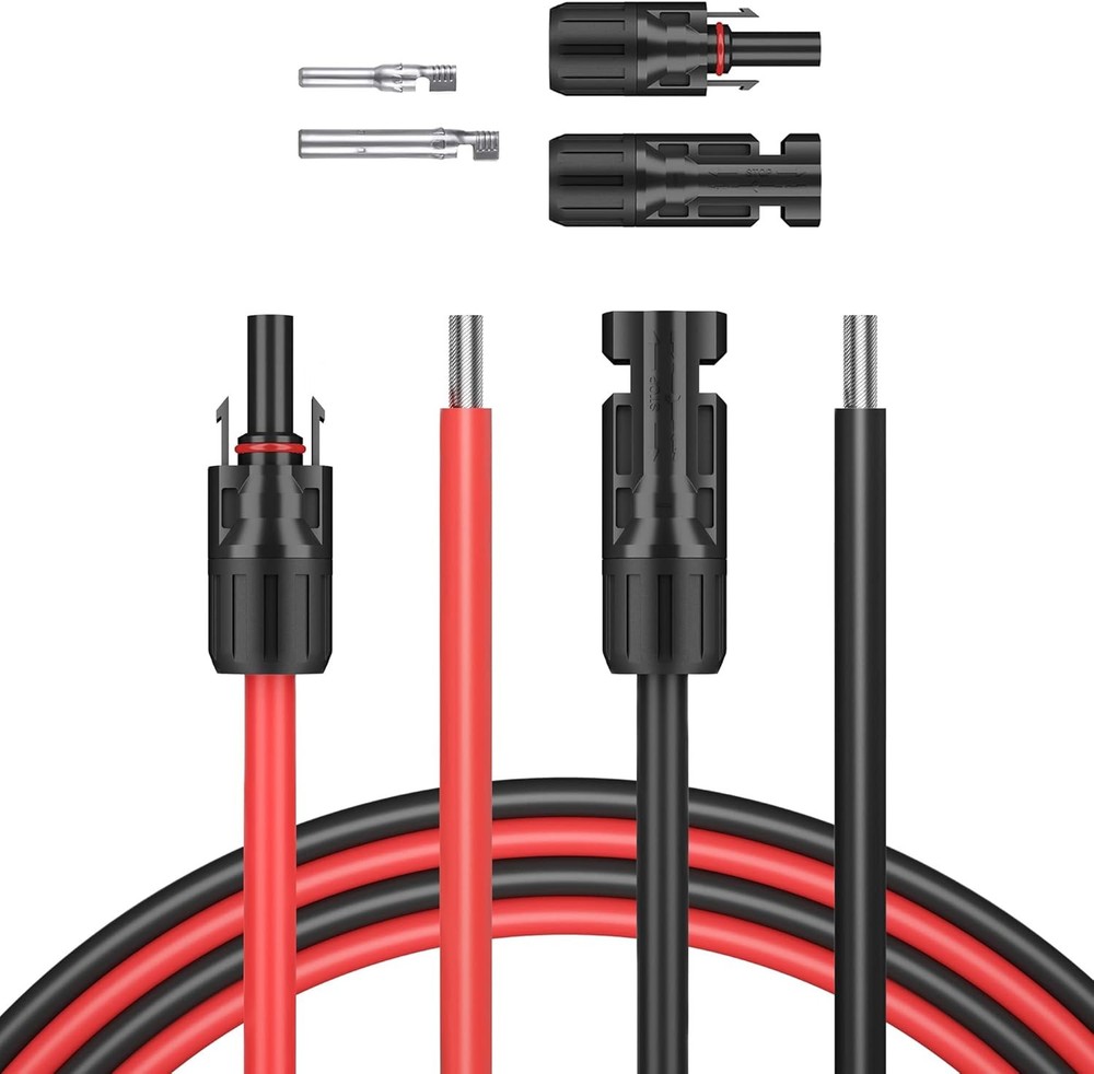 20ft Black + Red 10AWG Solar Panel Extension Cable Flexible Wire Connectors