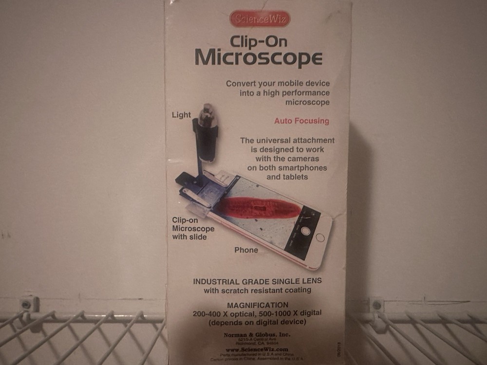 ScienceWiz Clip-On Microscope for Mobile Devices, 200-1000X Magnification