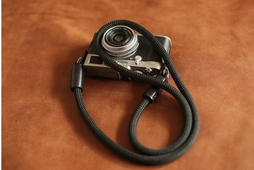 Handmade camera strap all black climbing rope strap