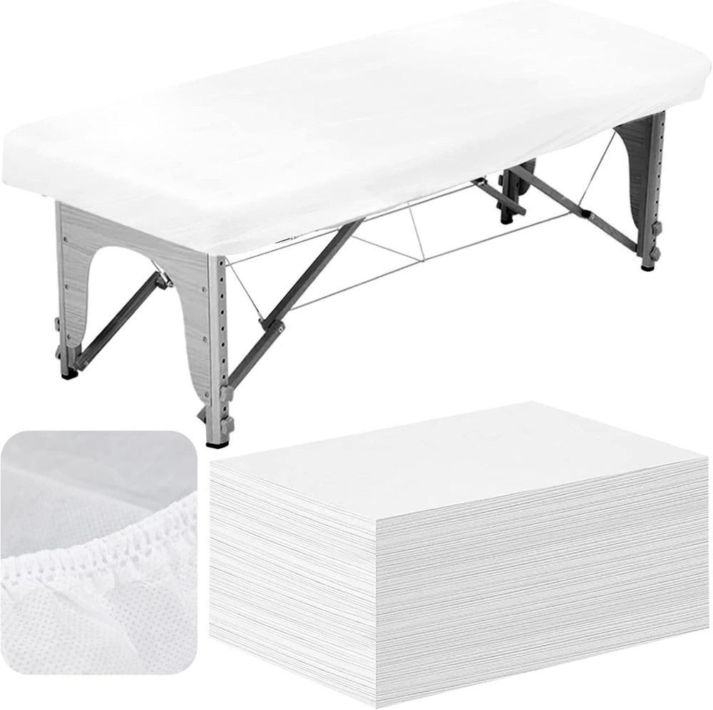 , 25 Pack White Disposable Fitted Massage Table Sheets SPA Bed Covers for Beauty