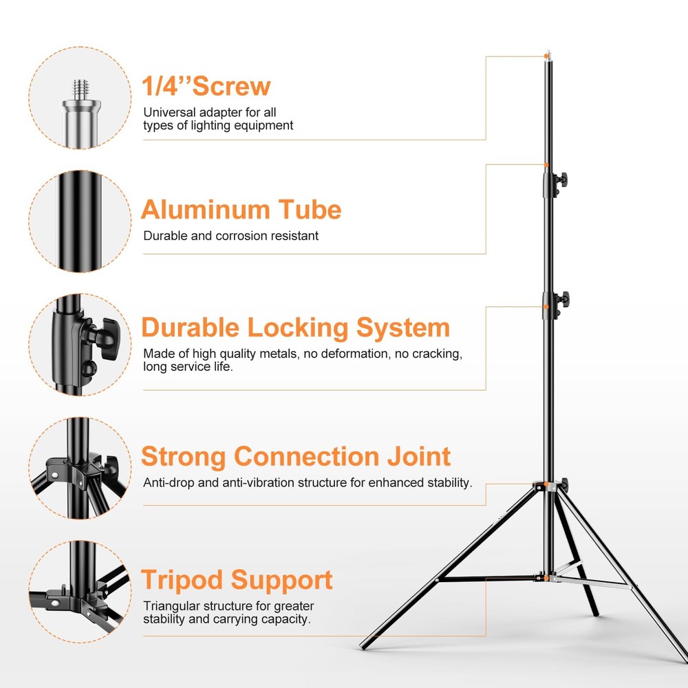 2 Pack Heavy Duty Light Stand 8.5ft, Spring Cushioned, Aluminum Construction,...