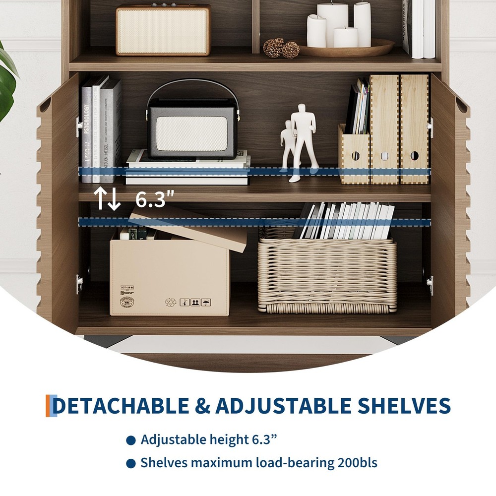 Fluted Storage Cabinet ,Sideboard Buffet Cabinet with Storage Adjustable Shelves