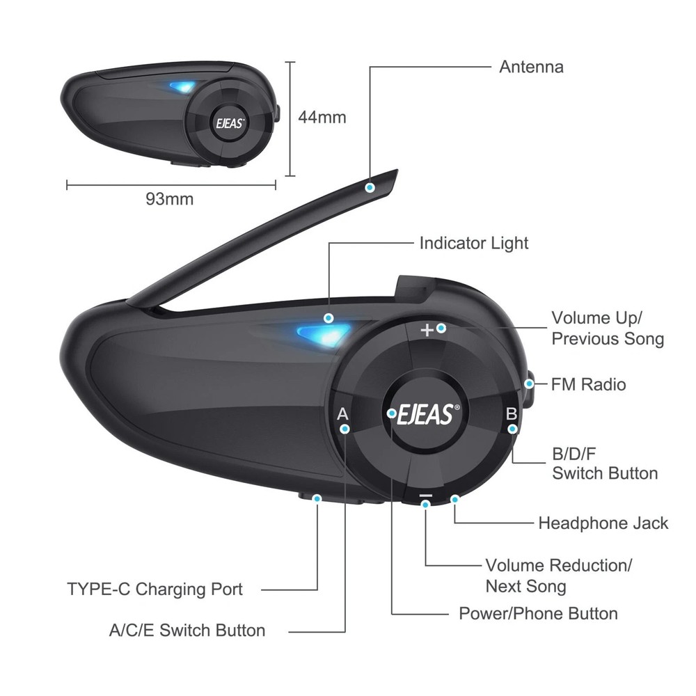 EJEAS Q7 Bluetooth Riding Motorcycle Intercom with Headset EUC Handle. New