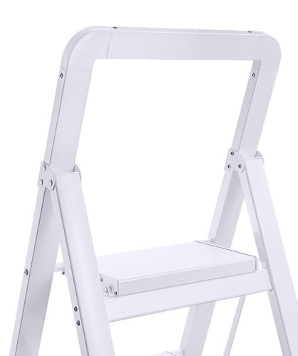 BIBKOKE Step Ladder Folding 2-Step White Finish 2 Step-standard,