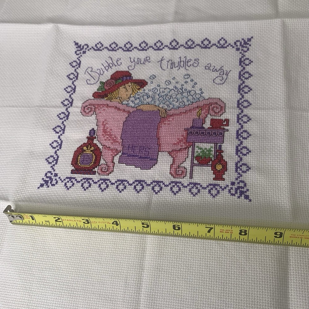 Completed Bubble Your Troubles Away Counted Cross Stitch + Pattern Imaginating