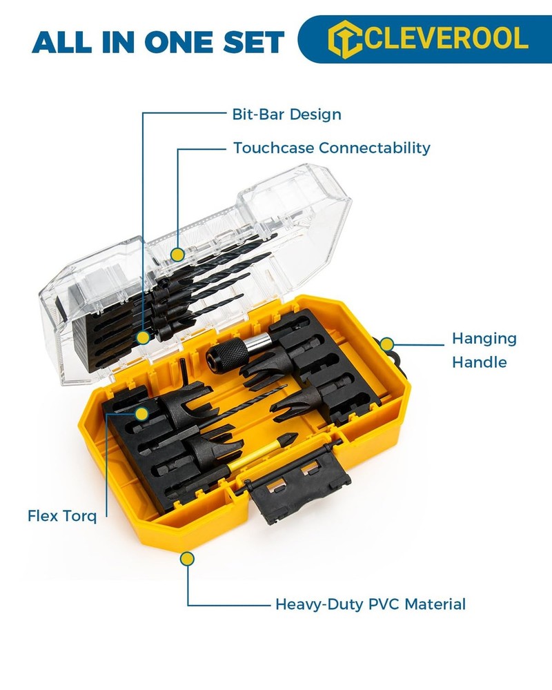16PCS Countersink Drill Bit Set, Adjustable Depth Tapered Drill Bits with 4 W...