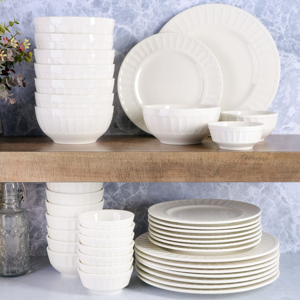 Gibson Home Gracious Dining 40 Piece Embossed Dinnerware Set for 8 White