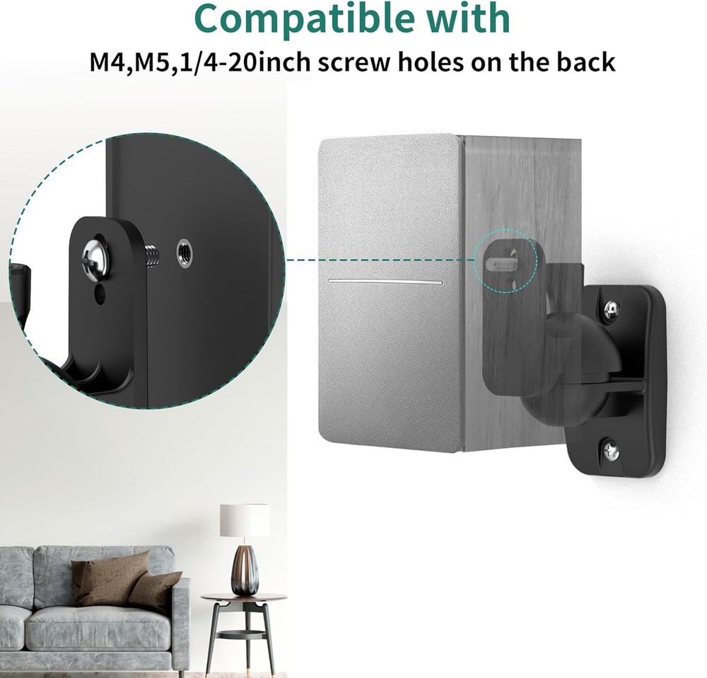 HomeMount Speaker Wall Mount Brackets - Surround & Bookshelf 2P-Black
