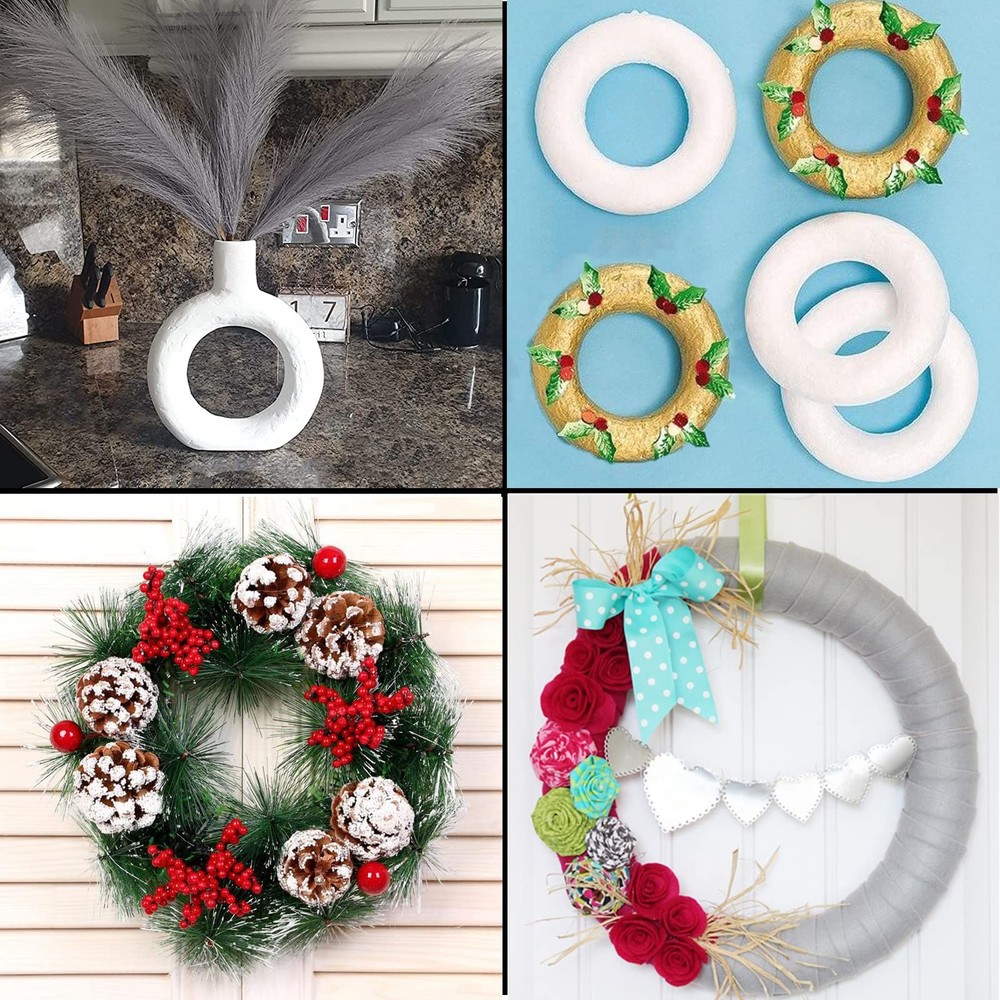 4 Pack 10 Inch Craft Foam Wreath Durable White Polystyrene Ring