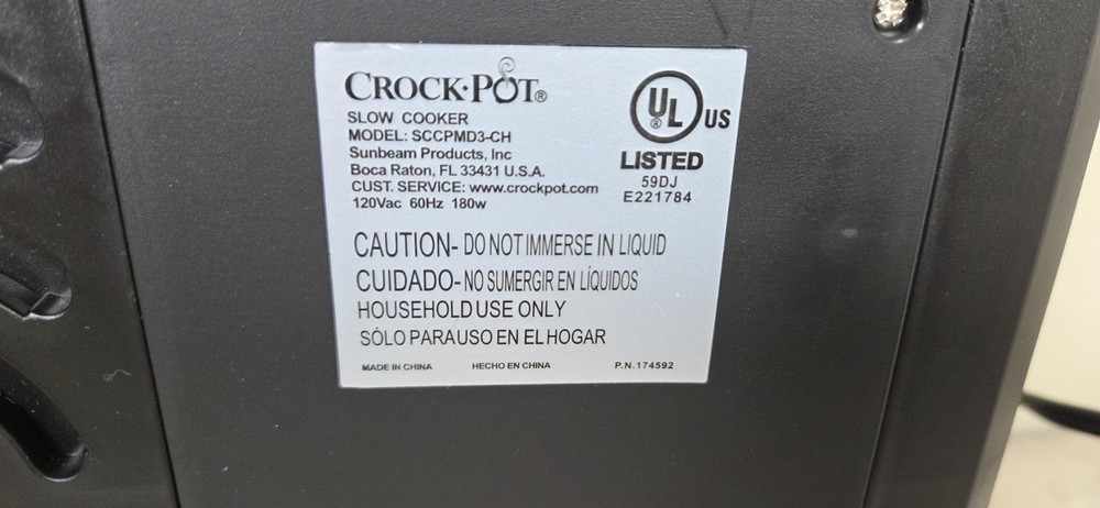 Crock Pot Hook Up 3.5 Qt "Oval" Slow Cooker SCCPMD3-CH REPLACEMENT BASE ONLY