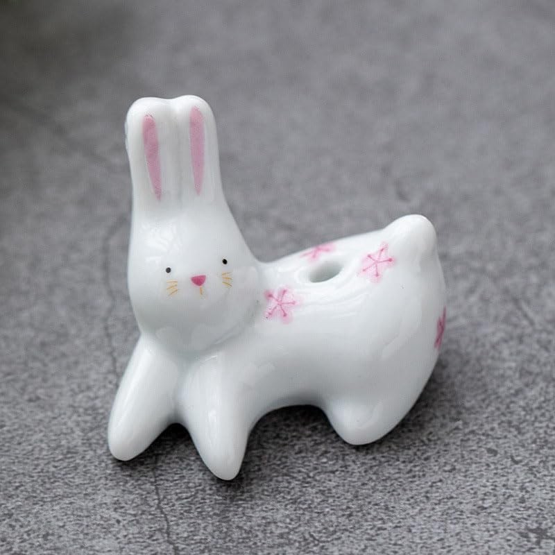 Cute White Rabbit & Cat Ceramic Incense Holders - 4Pc Set for Tranquil Spaces
