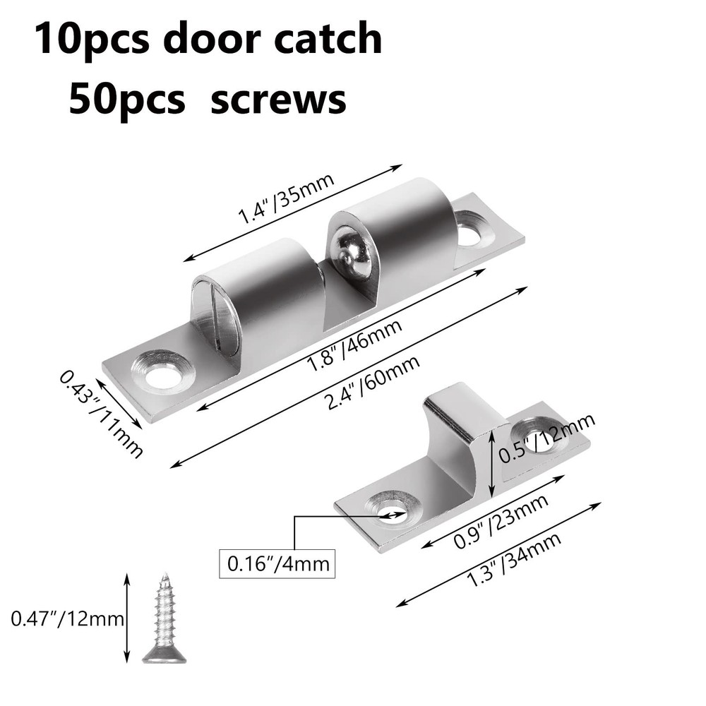 10 PCS 60mm Solid Brass Adjustable Ball Tension Latch Door Catch Screws