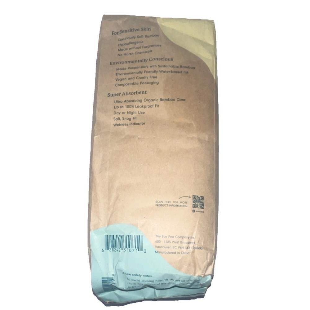 EcoPeaCo Bamboo Diapers Size 5 Trial Pack 7 Count for Sensitive Skin