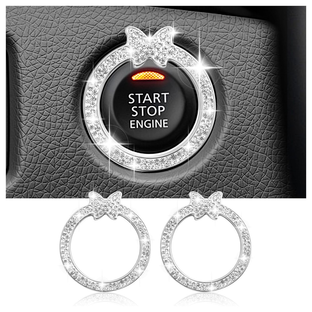 2PCS Bling Butterfly Car Engine Start Button Cover Ring,Car Push to Style 2