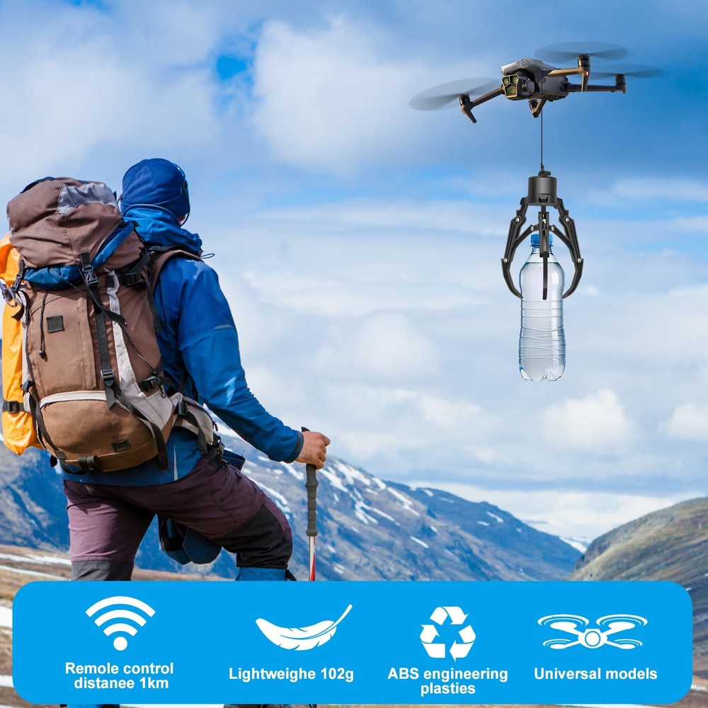 Drone Grasping & Airdrop System - Mantis Mechanical Claw Hook Large, Black