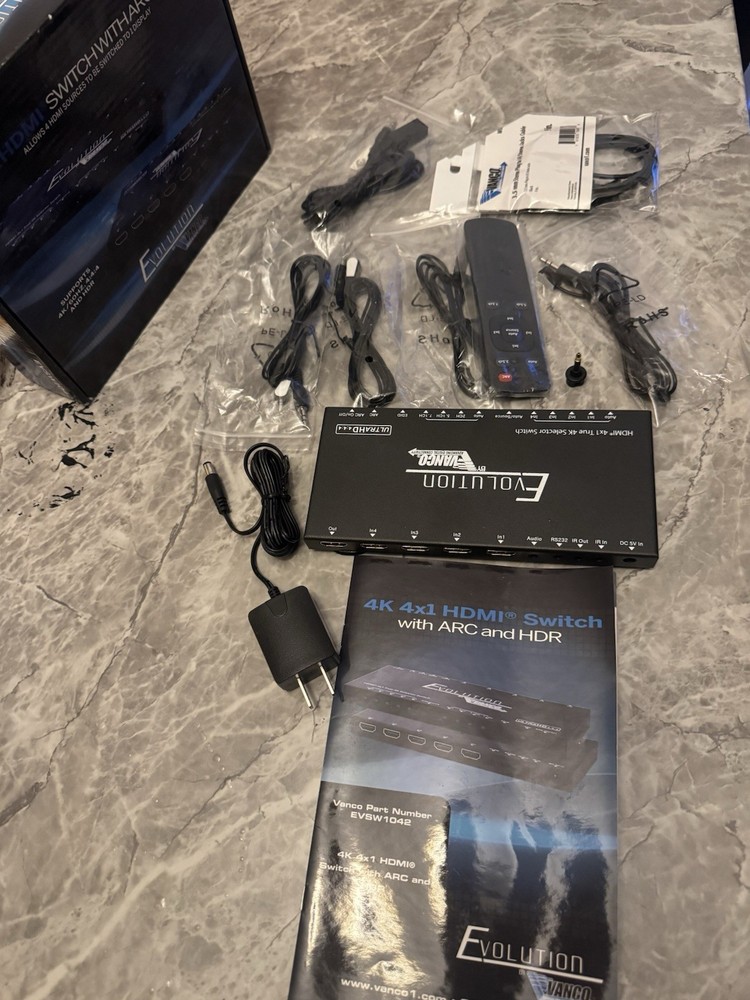 Evolution Vanco 4K4X1 HDMI Switch with ARC and HDR EVSW1042 New In Open Box