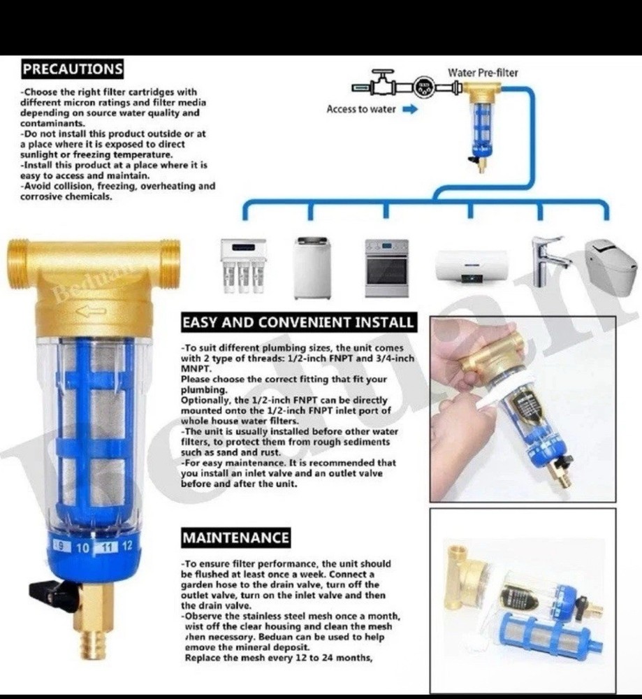 Water Pre-Filter Sediment Filter 40 Micron Reusable Spin Down Sediment System