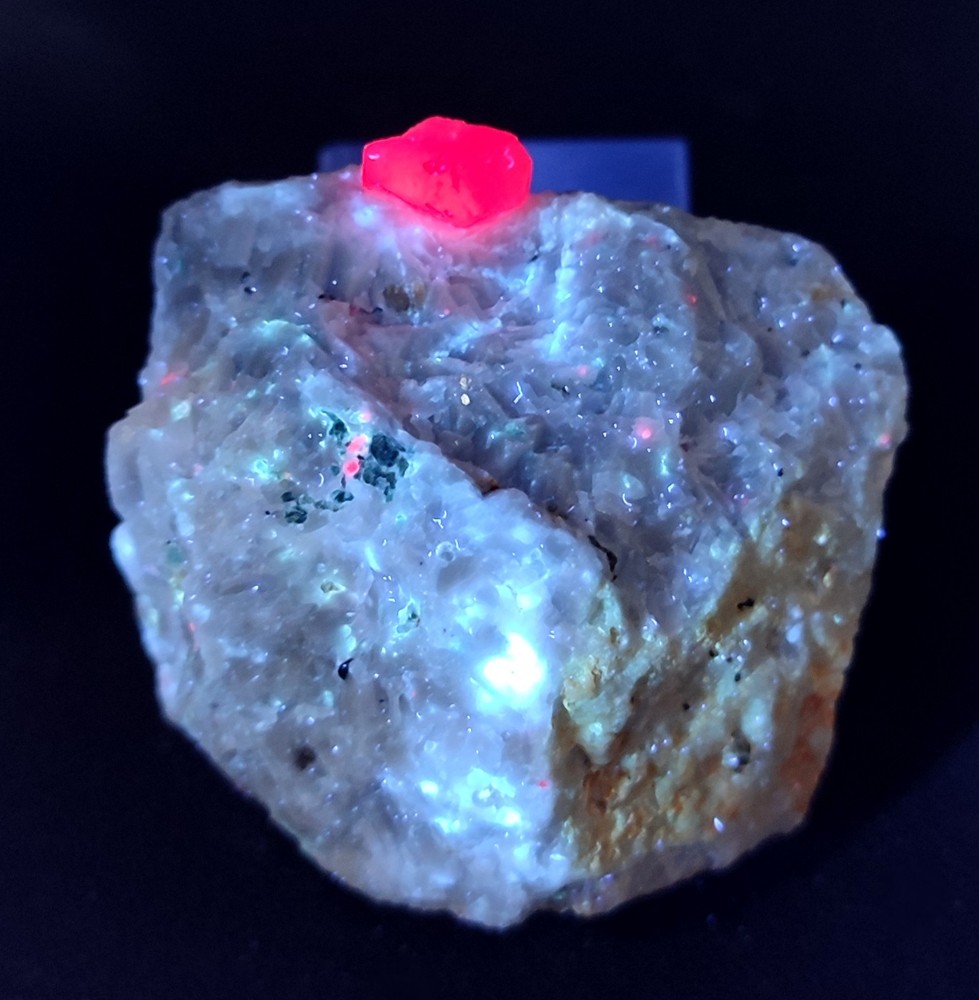 95-gm Fluorescent Red Ruby Crystals Specimen on matrix with Pyrite - Afghanistan
