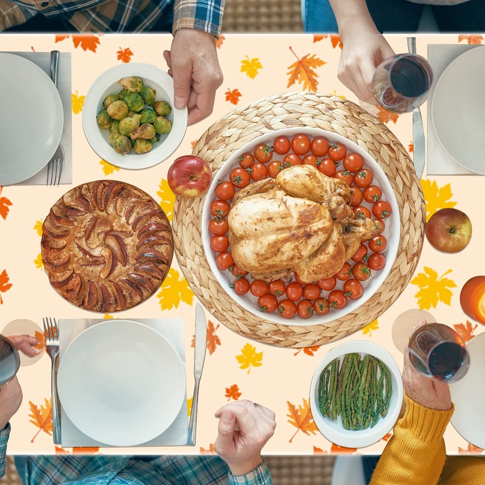 3 Pieces Fall Disposable Tablecloth Decoration Fall Theme Plastic Table Cover...