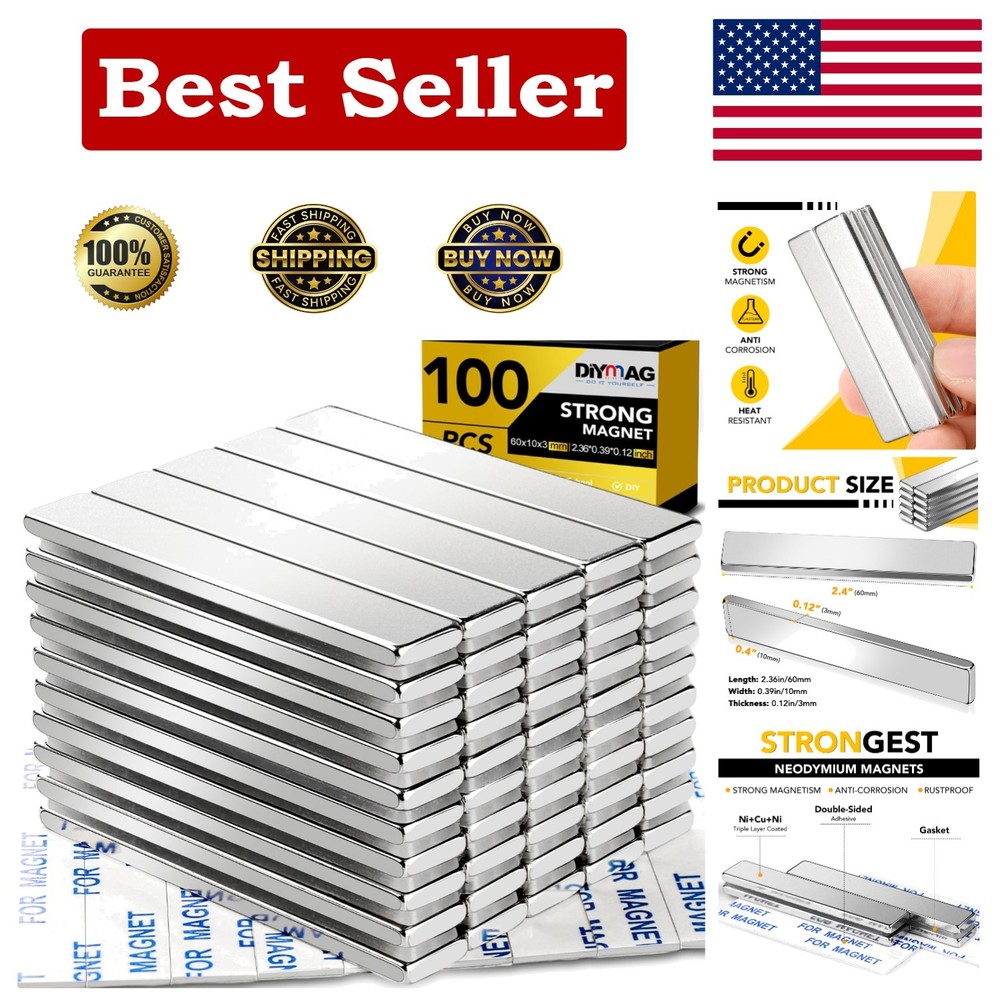Versatile 100 Pack Neodymium Magnets - Rectangular Bars for Home or Office Use