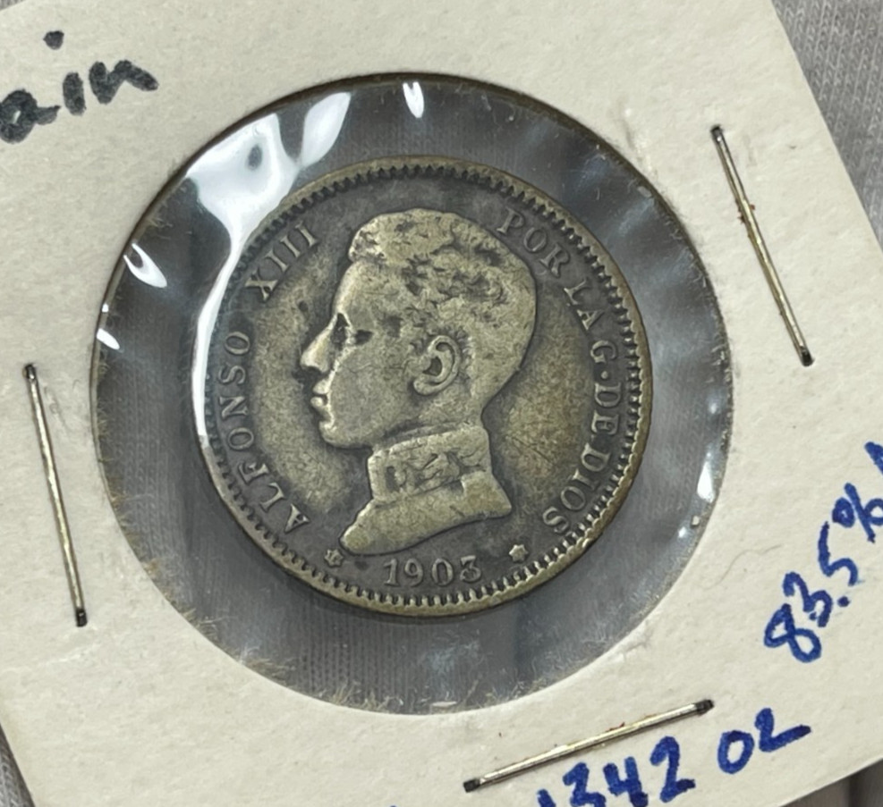 1903 Spain One Peseta Silver Coin