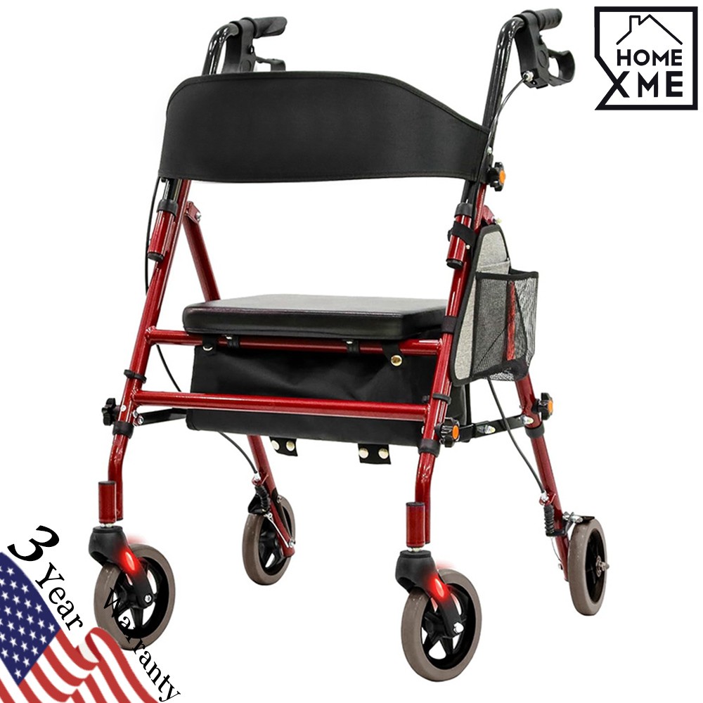 Foldable Rollator Walker 350 lb Capacity w/ 19" Seat & 6" Wheel Rolling Walker