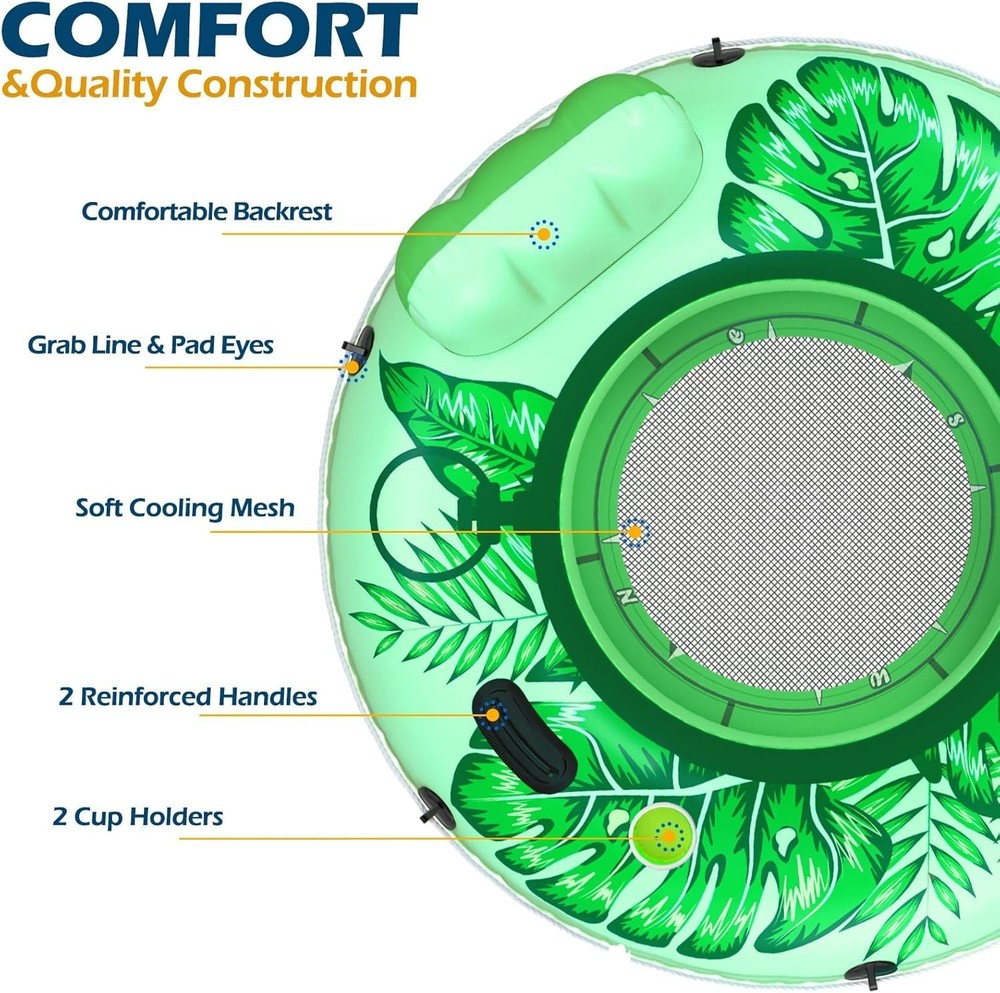 Spacious 53" Heavy Duty River Float with Mesh Bottom & Drink Holders for Adults