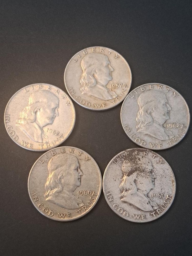 Lot (5) Franklin Half Dollar Coins