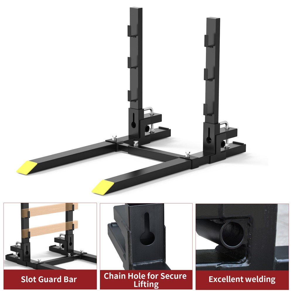 Heavy-Duty 4000lb Clamp-on Pallet Fork W/ Adjustable Stabilizer & Guard Bar