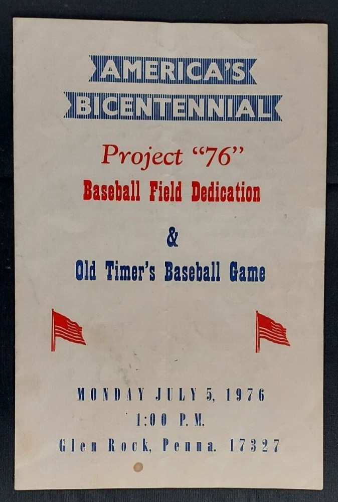 1976 Program Project 76 Baseball Field Dedication Old Timer's Game Glen Rock PA