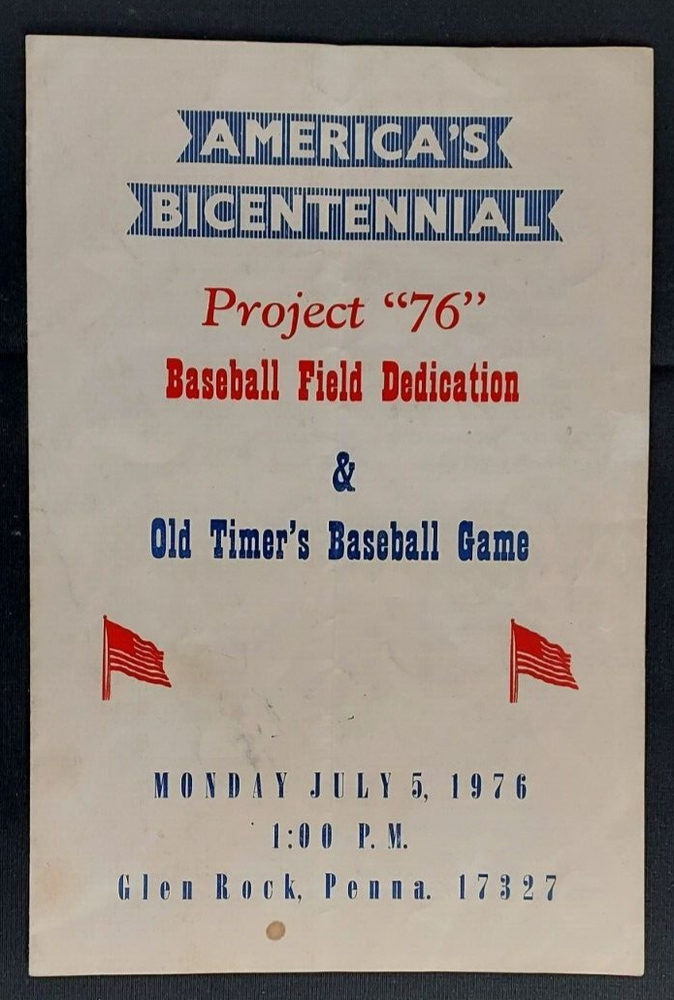 1976 Program Project 76 Baseball Field Dedication Old Timer's Game Glen Rock PA