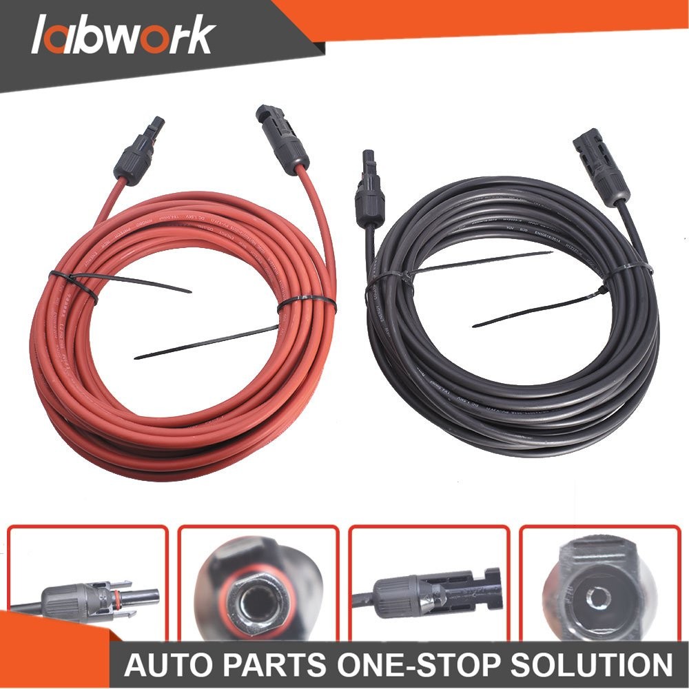 Labwork 1 Pair 20ft 12AWG Black+Red Solar Panel Extension Cable Wire Connector