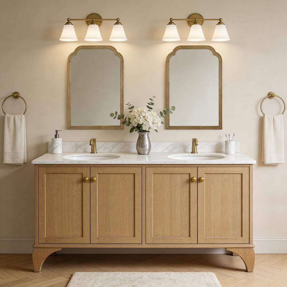 Wood Frame Wall Mirror Rounded Corner Arch Rectangle Mirror for Entryway, Liv...