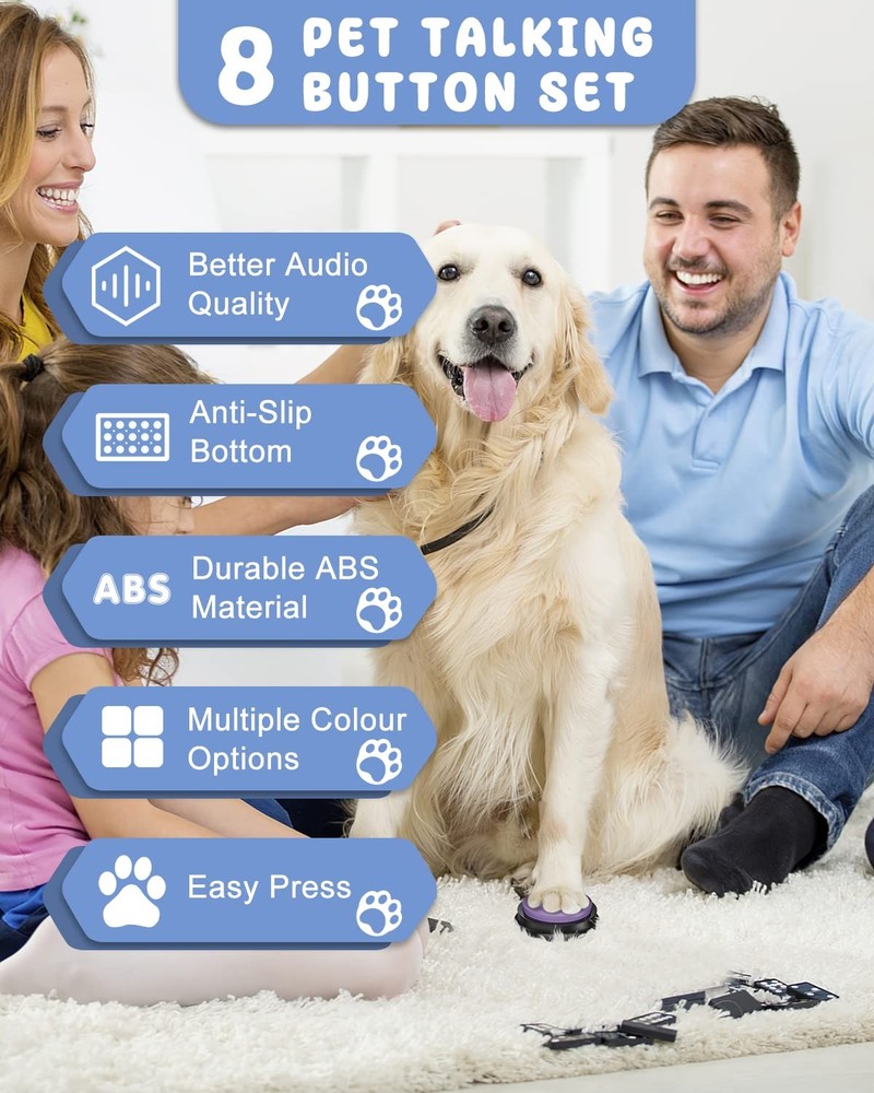 Communication Buttons for Dogs - 8 Pack Recordable Voice Training Set