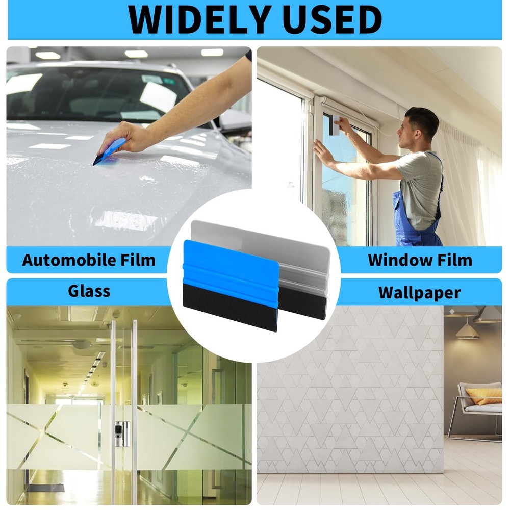 Vinyl Wrap Squeegee Set 20 Pack 4 In Felt Edge Scraper kit Blue New