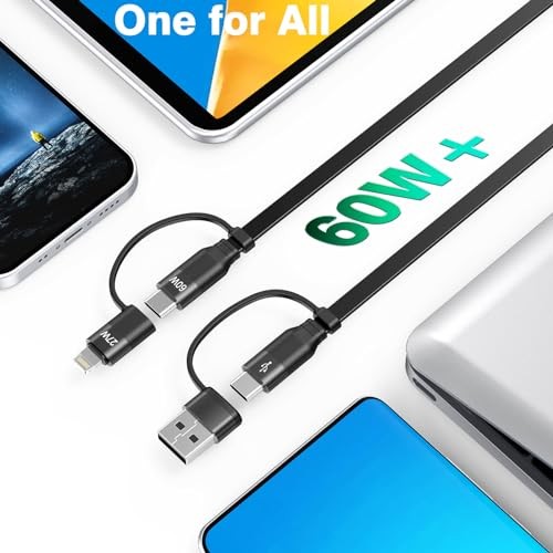 Multi Charging Cable, 2Pack 5 in 1 Retractable Lightning Charger Cable 60W