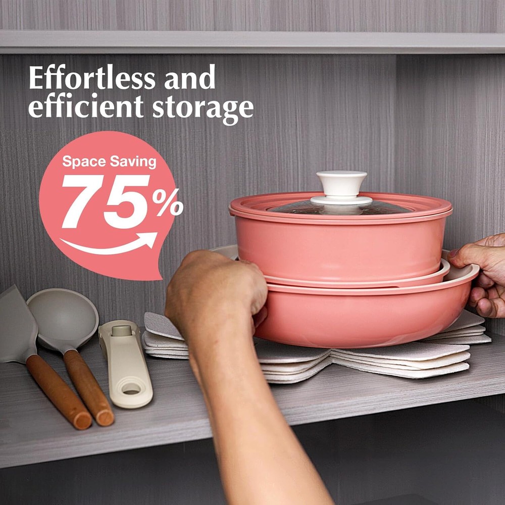 Pink Nonstick Ceramic Cookware Set, 19 Piece Nonstick Cookware Set