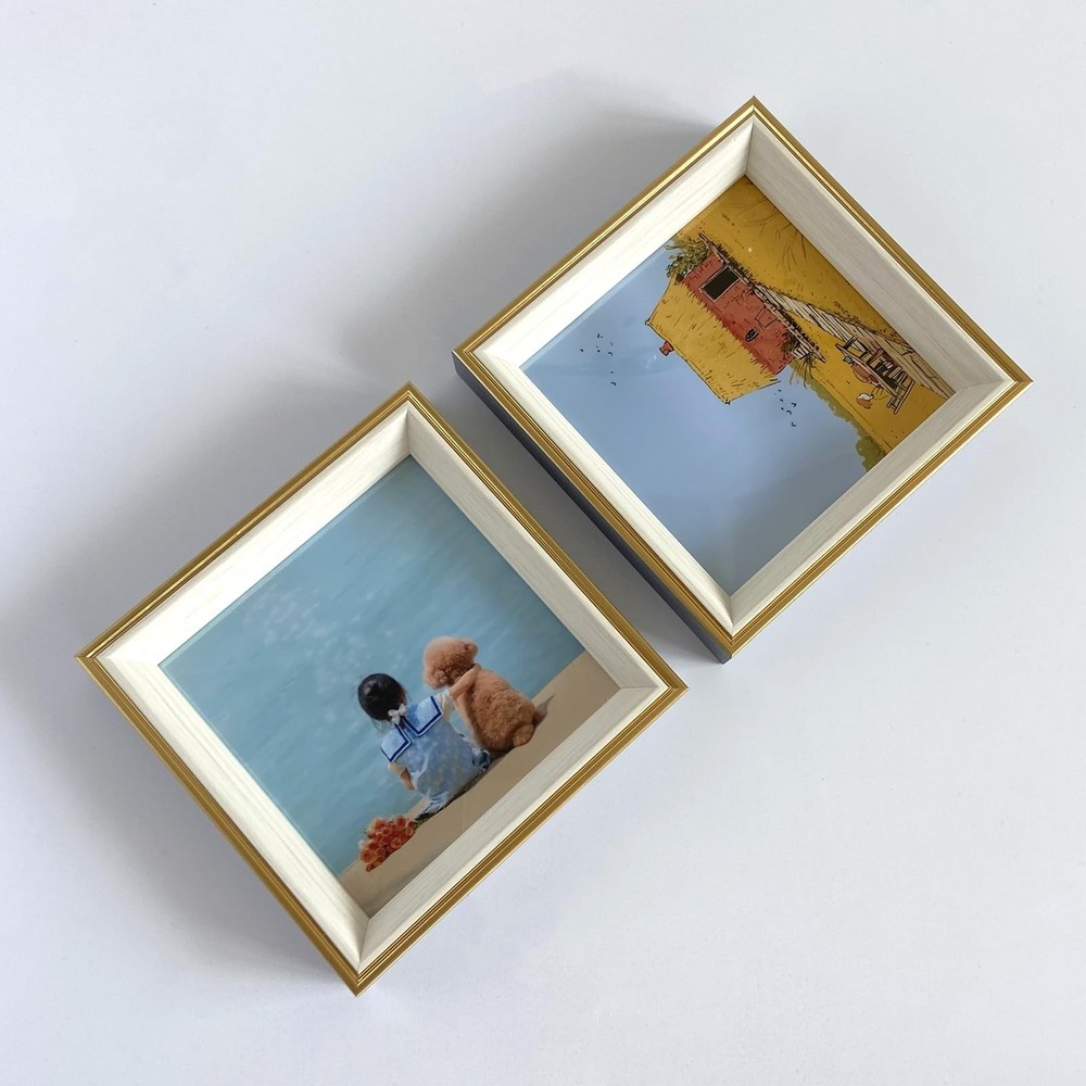 5x5 Picture Frame - 2 Pack Square Photo Frame - Small Blue Gold frame for Pet...