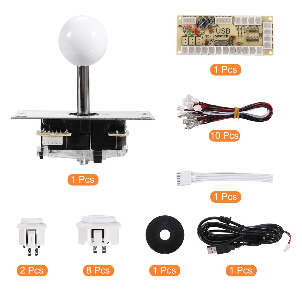 DIY PC Joystick Kit ABS 5 Pin for PC Classic Arcade White