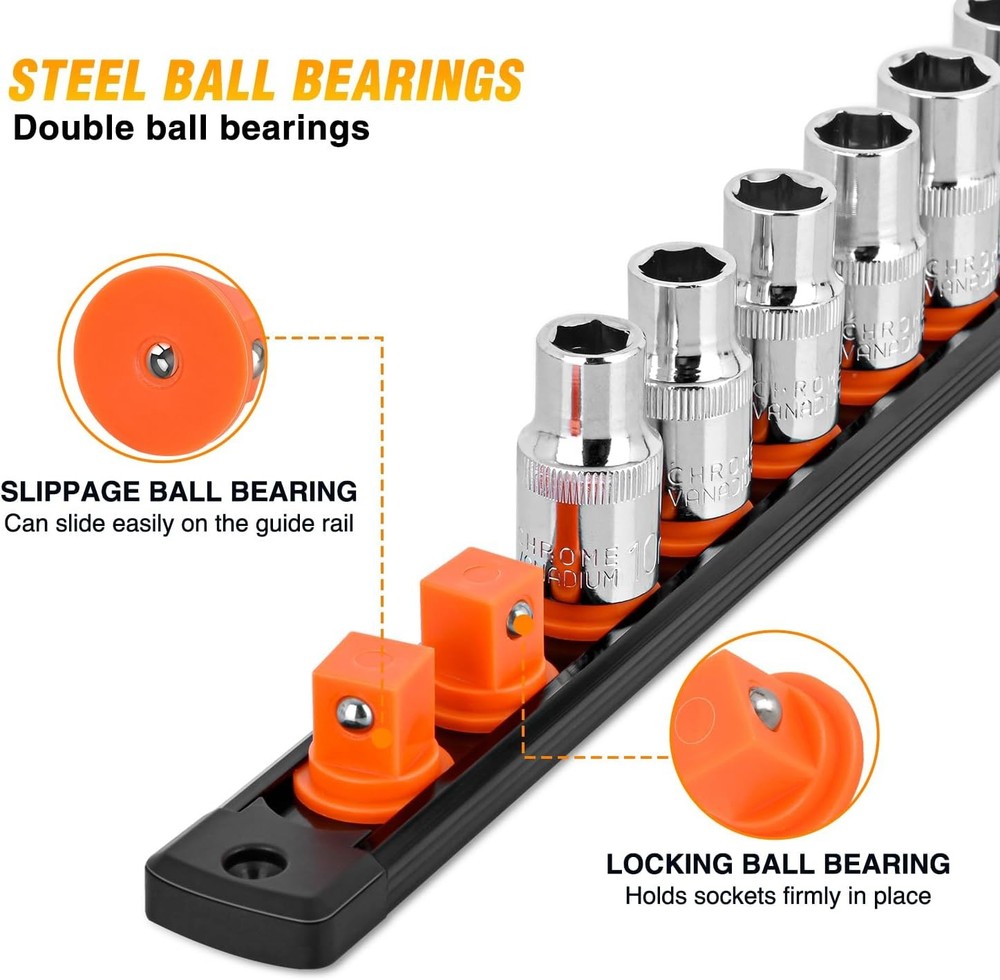 GOOACC Magnetic Socket Organizer 1/4" 3/8" 1/2" Socket Holder Set
