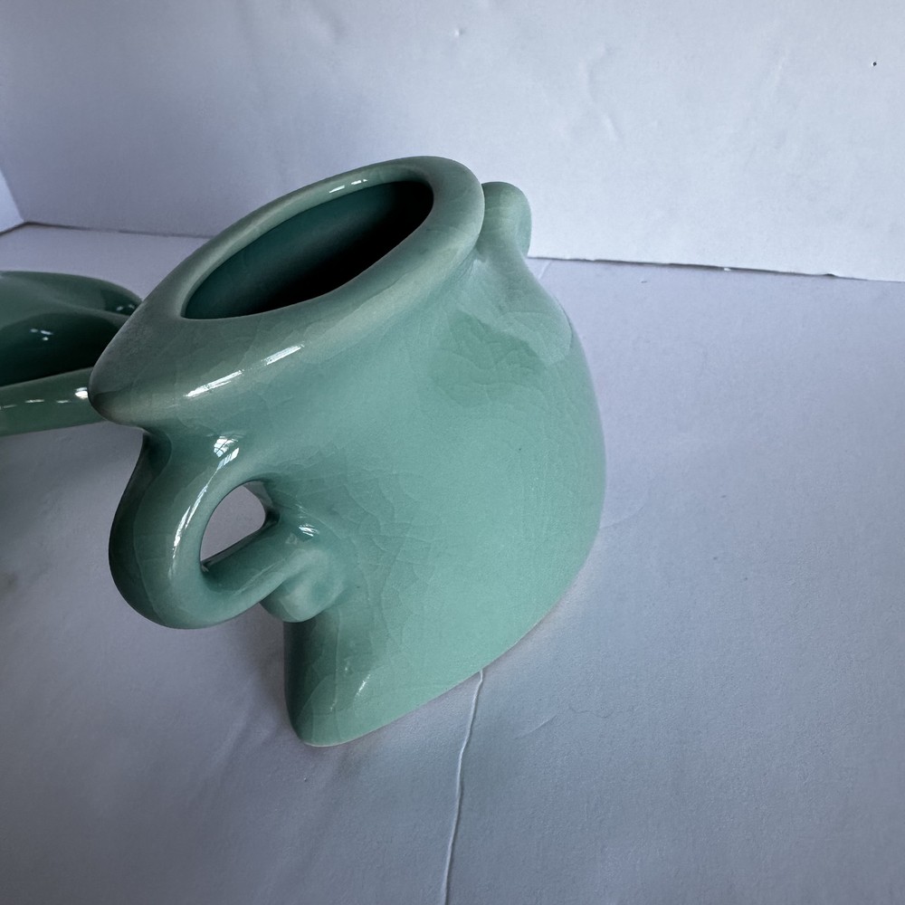 MICHAEL LAMBERT STUDIO Dancing & Struttin Creamer & Sugar Set Signed Aqua Green